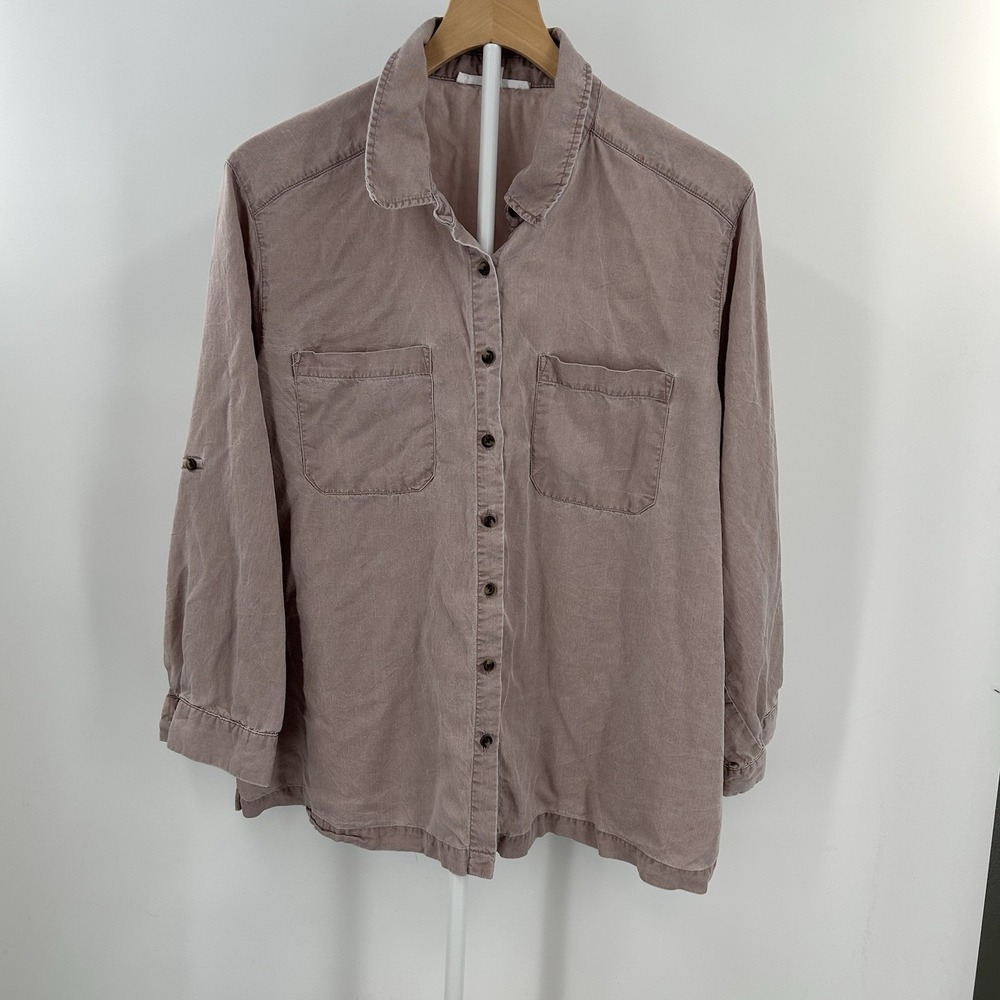Jane + Delancey Lyocell Button Front Blouse 1X Mauve Utility Shirt Casual Plus